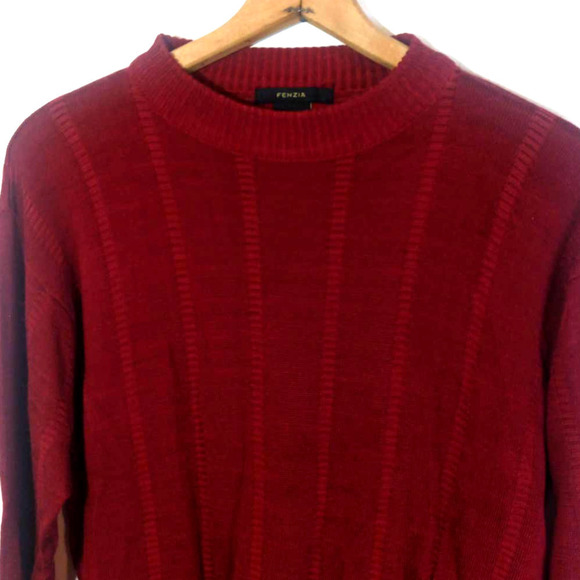 Fenzia Men Sz M Vintage Grandpa Red Lightweight Sweater Classic Stripe - Picture 2 of 6
